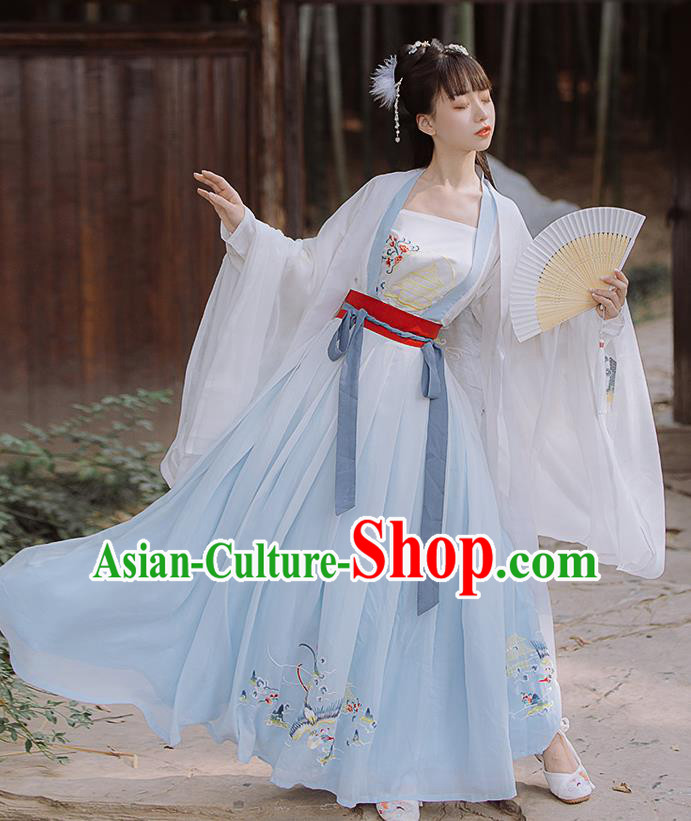 Traditional Chinese Song Dynasty Civilian Female Hanfu Dress Ancient Young Lady Embroidered Costumes for Women