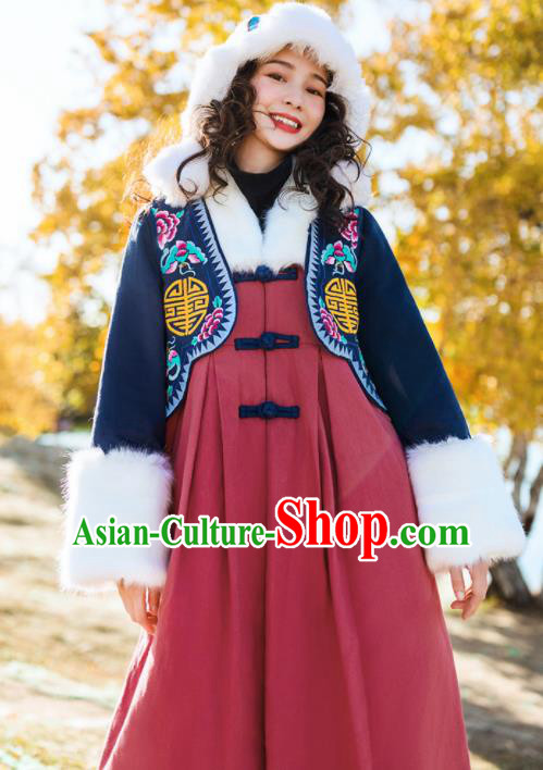 Chinese Traditional Winter Embroidered Dust Coat National Tang Suit Overcoat Costumes for Women