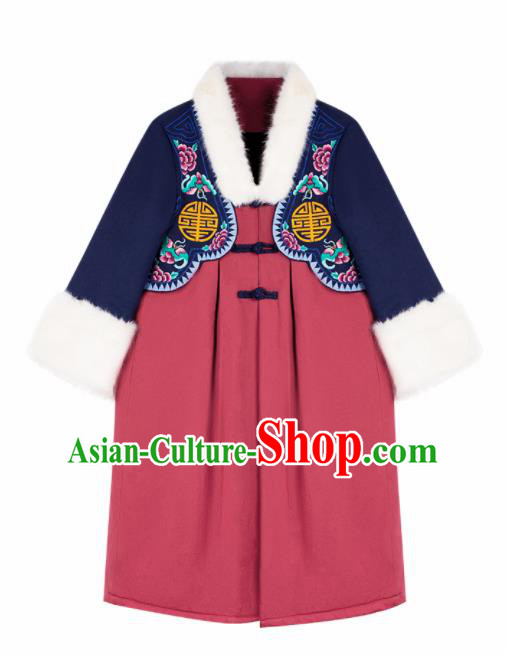 Chinese Traditional Winter Embroidered Dust Coat National Tang Suit Overcoat Costumes for Women
