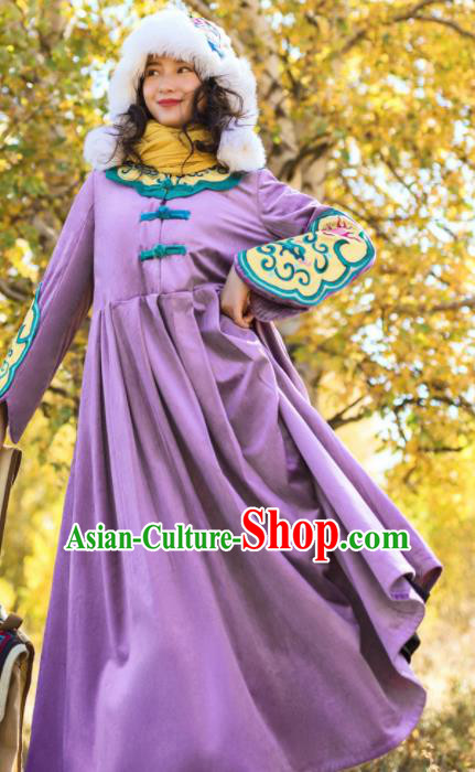 Chinese Traditional Embroidered Purple Dress National Tang Suit Costumes for Women
