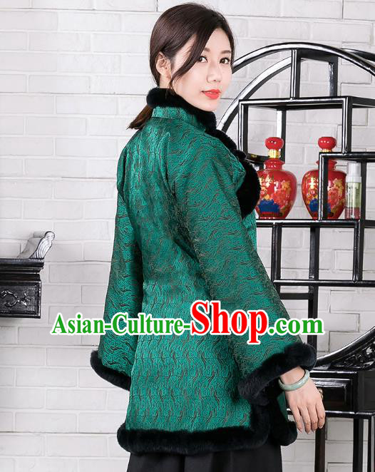 Chinese Traditional Winter Green Coat National Tang Suit Overcoat Costumes for Women
