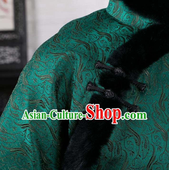 Chinese Traditional Winter Green Coat National Tang Suit Overcoat Costumes for Women