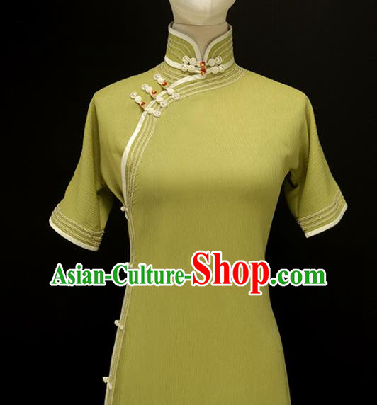 Chinese Traditional Olive Green Qipao Dress National Tang Suit Cheongsam Costumes for Women