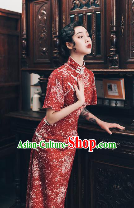 Chinese Traditional Retro Red Qipao Dress National Tang Suit Cheongsam Costumes for Women