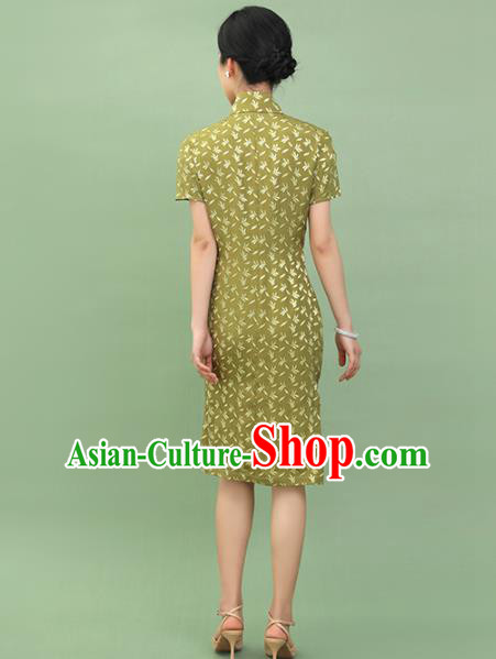 Republic of China Traditional Grass Green Qipao Dress Chinese National Tang Suit Cheongsam Costumes for Women