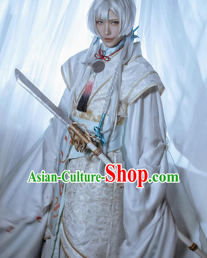 Chinese Traditional Cosplay Royal Prince White Clothing Ancient Swordsman Costumes for Men