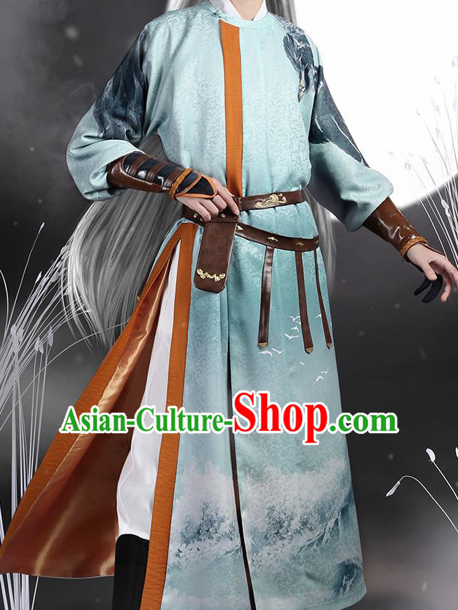 Chinese Traditional Cosplay Knight Green Clothing Ancient Swordsman Costumes for Men