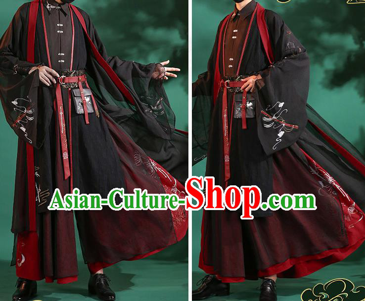 Chinese Traditional Cosplay Knight Black Clothing Ancient Swordsman Costumes for Men