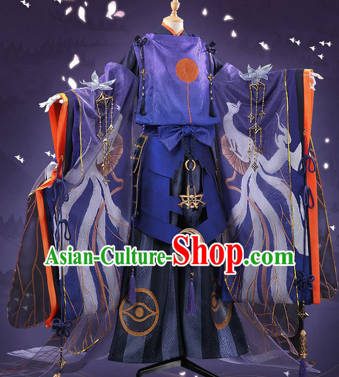 Japanese Traditional Cosplay Onmyoji Knight Purple Clothing Ancient Swordsman Costumes for Men