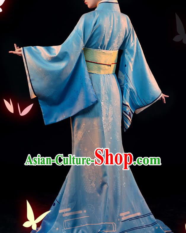 Japanese Traditional Cosplay Geisha Blue Kimono Dress Japan Onmyoji Costumes for Women