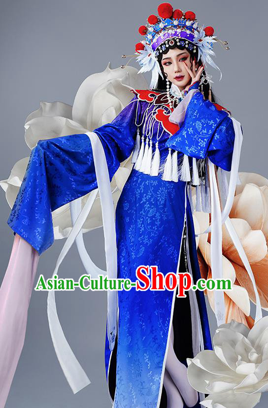Chinese Traditional Cosplay Opera Blue Hanfu Dress Ancient Swordsman Costumes for Women
