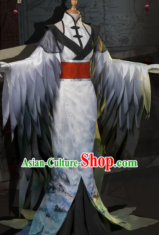 Japanese Traditional Cosplay Geisha Printing Grey Kimono Dress Japan Onmyoji Costumes for Women