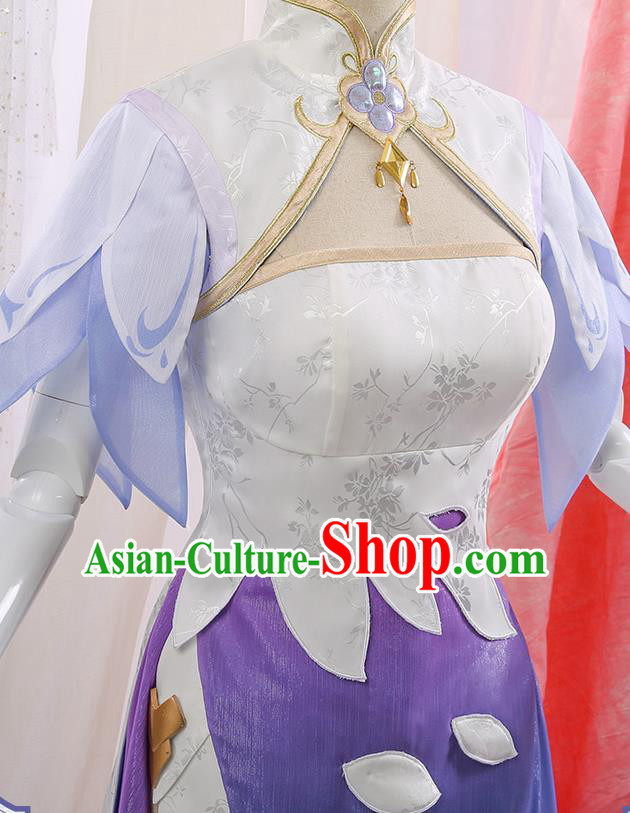 Chinese Traditional Cosplay Lilac Qipao Dress Ancient Swordsman Costumes for Women