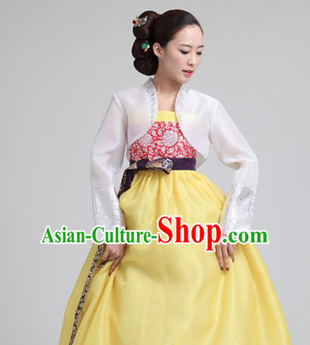 Korean Traditional Court Hanbok White Blouse and Yellow Dress Garment Asian Korea Fashion Costume for Women