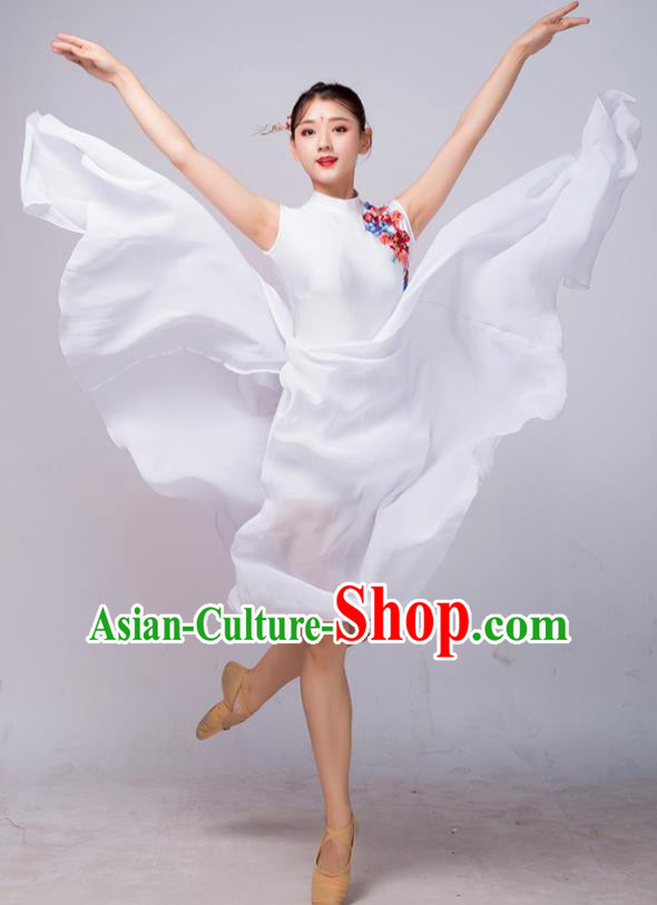 Chinese Traditional Classical Dance Ballet White Dress Umbrella Dance Stage Performance Costume for Women