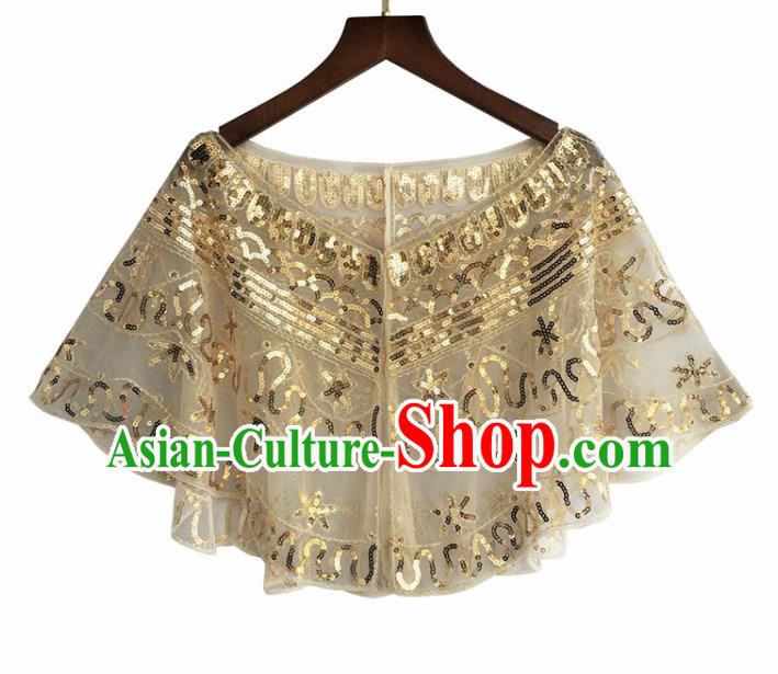 Top Professional Latin Dance Sequins Golden Blouse Modern Dance Cloak Stage Performance Costume for Women