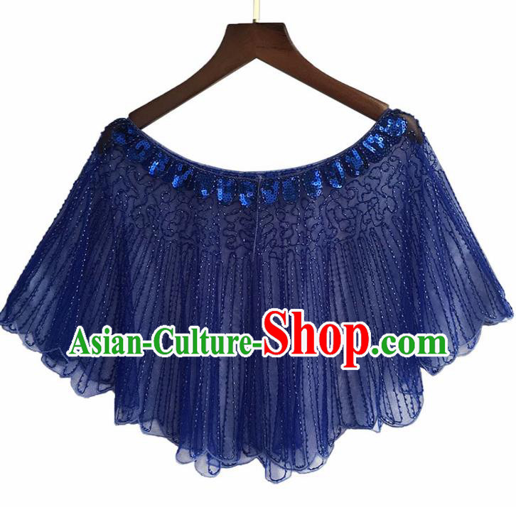 Top Professional Latin Dance Sequins Royalblue Blouse Modern Dance Cloak Stage Performance Costume for Women