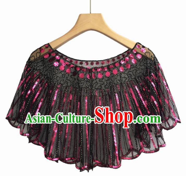 Top Professional Latin Dance Rosy Sequins Cloak Modern Dance Blouse Stage Performance Costume for Women