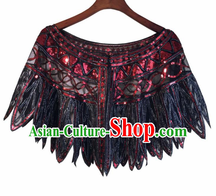 Top Professional Latin Dance Red Sequins Cloak Modern Dance Blouse Stage Performance Costume for Women