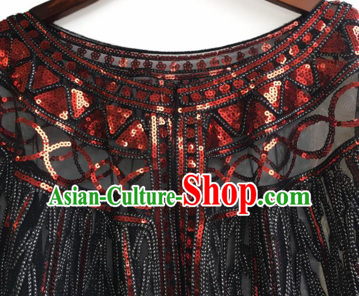 Top Professional Latin Dance Red Sequins Cloak Modern Dance Blouse Stage Performance Costume for Women