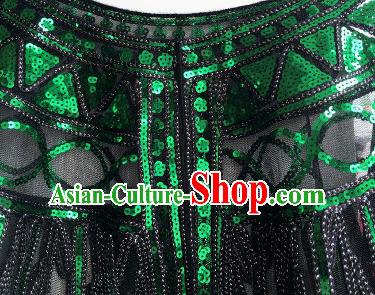 Top Professional Latin Dance Green Sequins Cloak Modern Dance Blouse Stage Performance Costume for Women