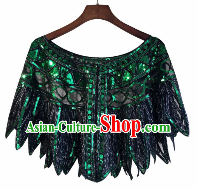 Top Professional Latin Dance Green Sequins Cloak Modern Dance Blouse Stage Performance Costume for Women