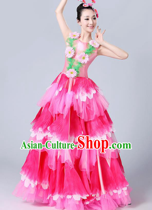 Chinese Traditional Peony Dance Fan Dance Pink Dress Classical Dance Stage Performance Costume for Women