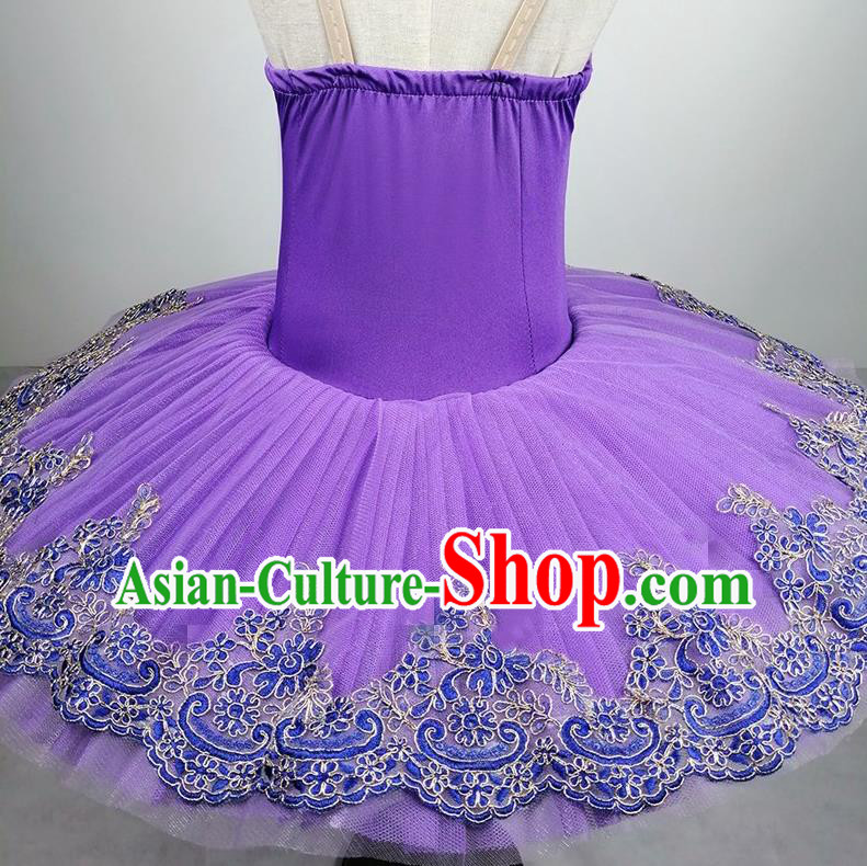Professional Ballet Dance Tutu Purple Veil Short Dress Modern Dance Ballerina Stage Performance Costume for Kids