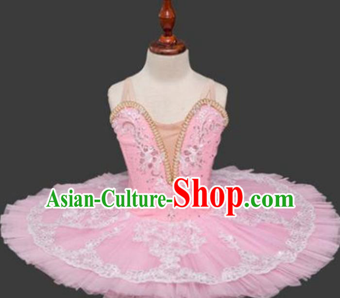 Professional Children Ballet Tutu Pink Short Dress Modern Dance Ballerina Stage Performance Costume for Kids