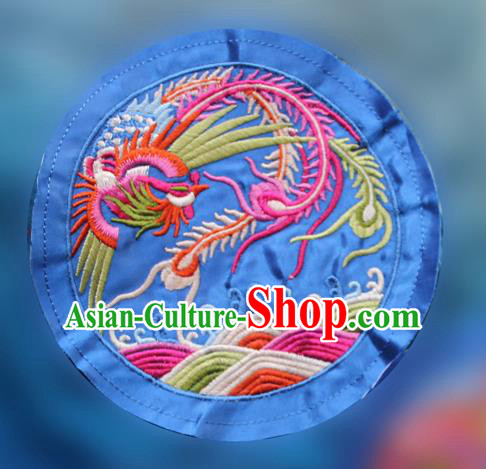 Chinese Traditional Embroidered Phoenix Royalblue Round Patch Embroidery Craft Embroidering Accessories