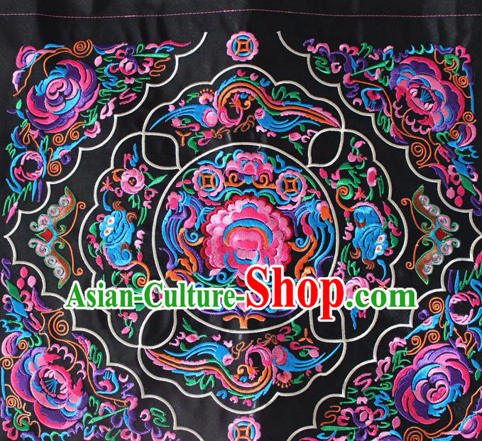 Chinese Traditional Embroidered Peony Butterfly Black Applique Embroidery Patch Embroidery Craft Accessories