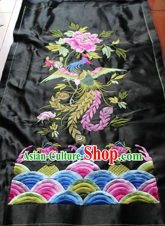 Chinese Traditional Embroidered Phoenix Peony Black Patch Embroidery Dress Applique Craft Embroidering Accessories