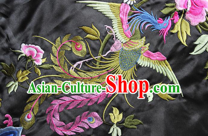 Chinese Traditional Embroidered Phoenix Peony Black Patch Embroidery Dress Applique Craft Embroidering Accessories