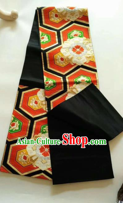 Japanese Geisha Classical Pattern Red Brocade Kimono Belts Traditional Japan Yukata Waistband