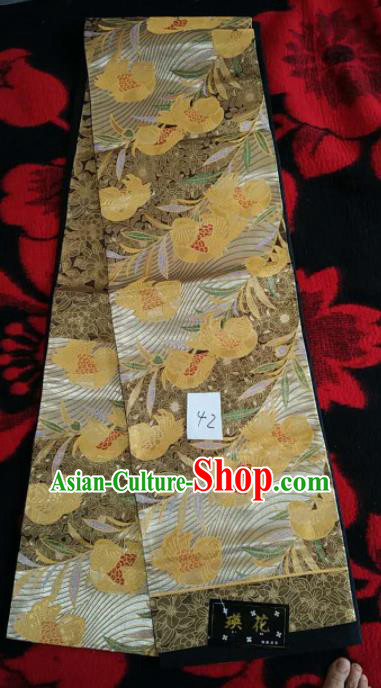 Japanese Geisha Classical Pattern Brown Brocade Kimono Belts Traditional Japan Yukata Waistband