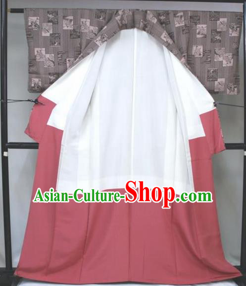 Traditional Japan Geisha Grey Silk Furisode Kimono Asian Japanese Fashion Apparel Costume for Women