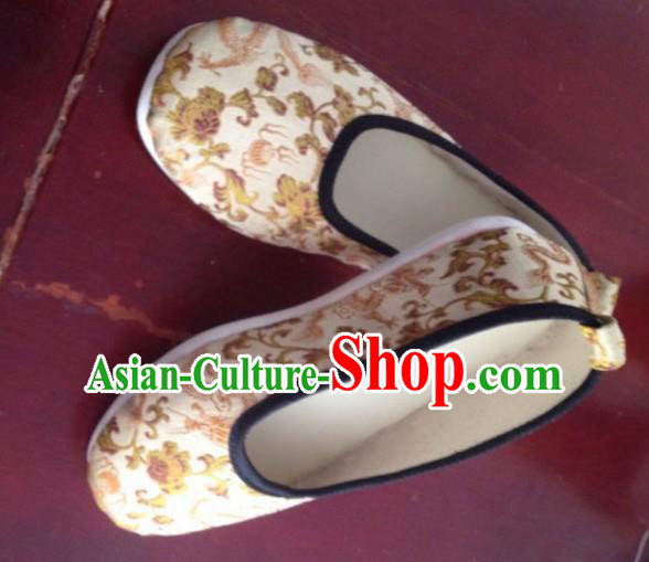 Asian Chinese Traditional Wedding Beige Satin Shoes Princess Shoes Opera Shoes Hanfu Shoes for Women