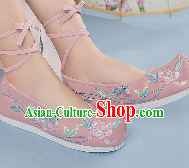 Chinese Traditional Pink Embroidered Shoes Opera Shoes Hanfu Shoes Wedding Shoes for Women