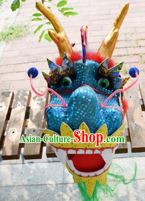Chinese Traditional Folk Dance Blue Dragon Head Lantern Festival Dragon Dance Prop
