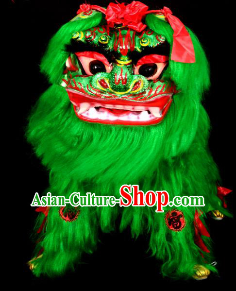 Chinese Traditional Lion Dance Costume Green Fur Lion Head Lantern Festival Folk Dance Prop Complete Set