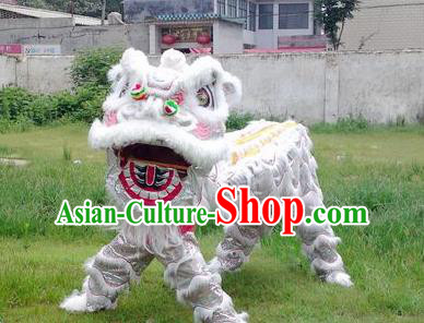 Chinese Traditional Lion Dance White Costume Fur Lion Head Lantern Festival Folk Dance Prop Complete Set