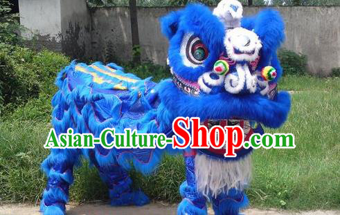 Chinese Traditional Lion Dance Royalblue Costume Fur Lion Head Lantern Festival Folk Dance Prop Complete Set
