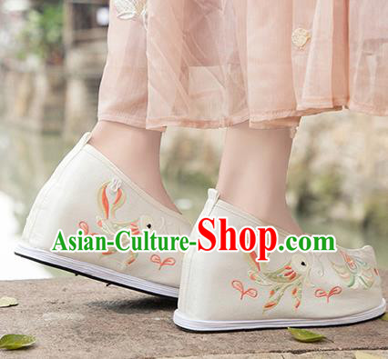 Asian Chinese Traditional Wedding Shoes Embroidered Beige Shoes Opera Shoes Hanfu Shoes for Women
