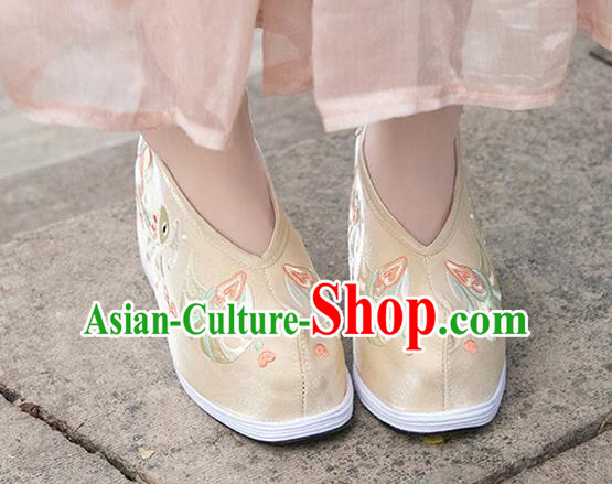 Asian Chinese Traditional Wedding Shoes Embroidered Khaki Shoes Opera Shoes Hanfu Shoes for Women