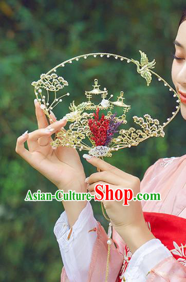 Chinese Traditional Pine Palace Fans Handmade Classical Hanfu Wedding Fan for Women