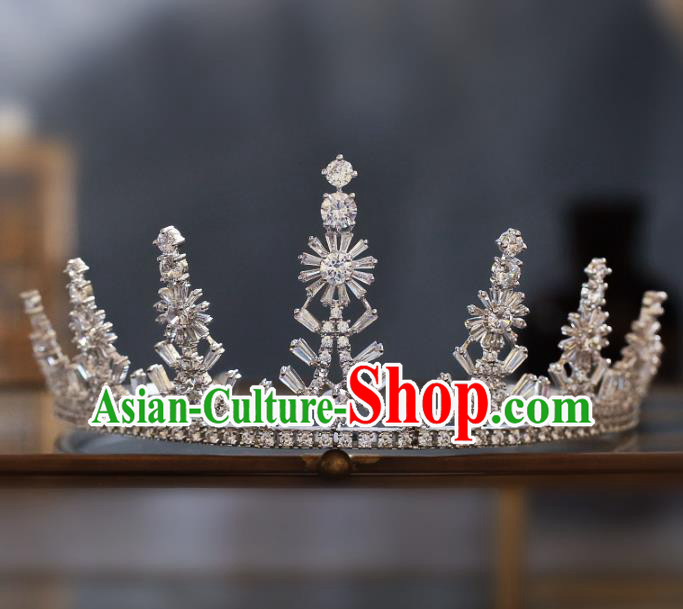 Top Grade Baroque Queen Zircon Snowflake Royal Crown Wedding Bride Hair Accessories for Women