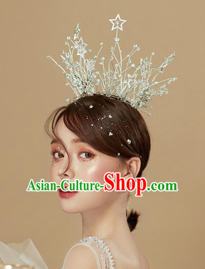 Top Grade Baroque Queen Crystal Stars Royal Crown Wedding Bride Hair Accessories for Women