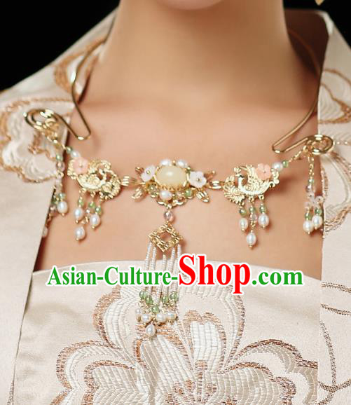 Chinese Ancient Wedding Pearls Tassel Necklace Accessories Traditional Bride Necklet for Women