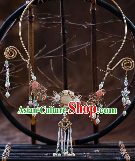 Chinese Ancient Wedding Pearls Tassel Necklace Accessories Traditional Bride Necklet for Women
