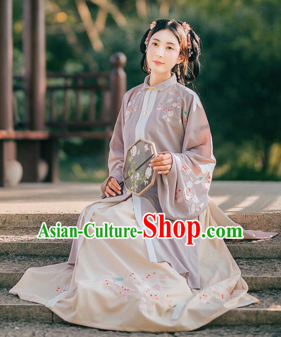 Chinese Traditional Ancient Ming Dynasty Patrician Lady Embroidered Historical Costume Complete Set for Women